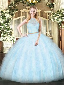 Gorgeous Sleeveless Zipper Floor Length Lace and Ruffles Quinceanera Dresses