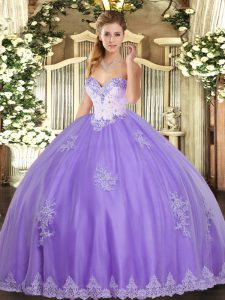 Pretty Ball Gowns Vestidos de Quinceanera Lavender Sweetheart Tulle Sleeveless Floor Length Lace Up