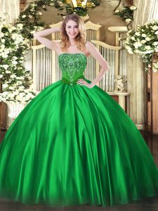 Fabulous Sleeveless Floor Length Beading Lace Up Quinceanera Dress with Green