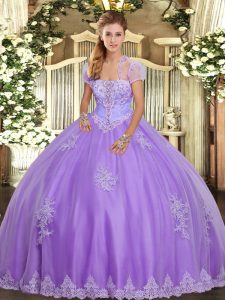 Lavender Tulle Lace Up Sweet 16 Quinceanera Dress Sleeveless Floor Length Appliques