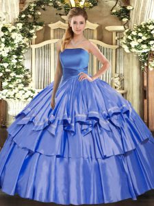 Extravagant Blue Lace Up Strapless Ruffled Layers Ball Gown Prom Dress Organza Sleeveless