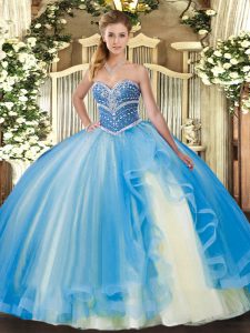 Simple Floor Length Ball Gowns Sleeveless Baby Blue Quinceanera Dresses Lace Up