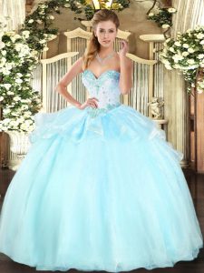 Organza Sweetheart Sleeveless Lace Up Beading Sweet 16 Quinceanera Dress in Apple Green
