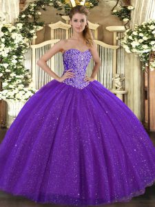 Flare Sweetheart Sleeveless Lace Up Quinceanera Dresses Purple Tulle