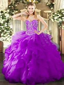 Ball Gowns 15th Birthday Dress Purple Sweetheart Organza Sleeveless Floor Length Lace Up