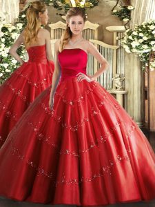 Appliques 15th Birthday Dress Red Lace Up Sleeveless Floor Length