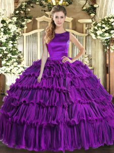 Organza Sleeveless Floor Length Sweet 16 Dress and Ruffled Layers