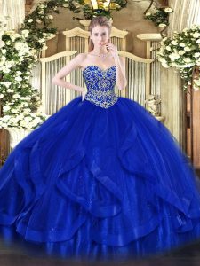 Beautiful Royal Blue Ball Gowns Tulle Sweetheart Sleeveless Ruffles Floor Length Lace Up Quinceanera Dress
