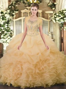 Superior Scoop Sleeveless Tulle Sweet 16 Quinceanera Dress Beading and Ruffled Layers Clasp Handle