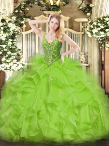 Free and Easy Ball Gown Prom Dress Military Ball and Quinceanera with Beading and Ruffles V-neck Sleeveless Lace Up