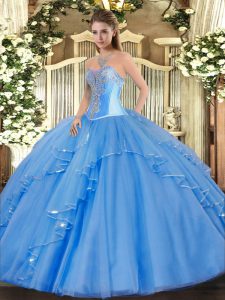 Attractive Floor Length Baby Blue 15th Birthday Dress Sweetheart Sleeveless Lace Up
