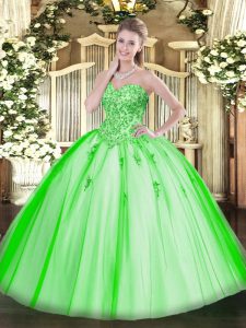 Custom Designed Tulle Sweetheart Sleeveless Lace Up Appliques Quinceanera Dresses in