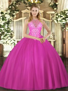 Artistic Floor Length Ball Gowns Sleeveless Fuchsia Sweet 16 Dress Lace Up