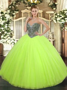 Shining Yellow Green Lace Up Sweet 16 Dresses Beading Sleeveless Floor Length