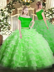 Zipper Sweet 16 Dress Appliques and Ruffled Layers Short Sleeves Floor Length