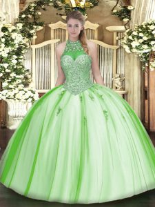 Sleeveless Floor Length Beading and Appliques Lace Up Quince Ball Gowns