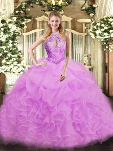 Custom Made Lilac Sleeveless Beading Floor Length Quince Ball Gowns