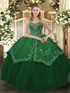 Lovely Green Taffeta and Tulle Lace Up Vestidos de Quinceanera Sleeveless Floor Length Beading and Pattern