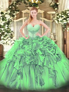 Glamorous Ball Gowns Sweetheart Sleeveless Organza Floor Length Lace Up Beading and Ruffles Quinceanera Dresses