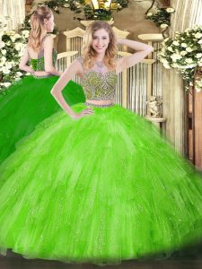 High Quality Tulle Sleeveless Floor Length Sweet 16 Dresses and Beading and Ruffles
