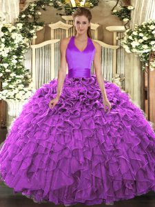 Sleeveless Lace Up Floor Length Ruffles Quinceanera Gown