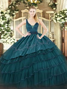 Pretty Sleeveless Beading and Embroidery and Ruffled Layers Zipper Quinceanera Dress