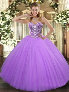 Sweetheart Sleeveless Ball Gown Prom Dress Floor Length Beading Lavender Tulle