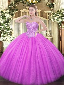 Ball Gowns 15 Quinceanera Dress Lilac Sweetheart Tulle Sleeveless Floor Length Lace Up
