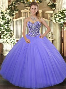 Fine Tulle Sweetheart Sleeveless Lace Up Ruffles Sweet 16 Quinceanera Dress in Lilac