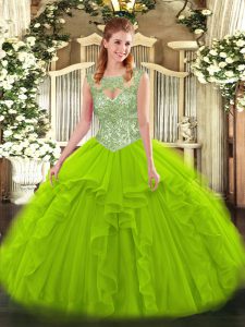 Best Selling Ball Gowns Beading and Ruffles Sweet 16 Dress Lace Up Tulle Sleeveless Floor Length