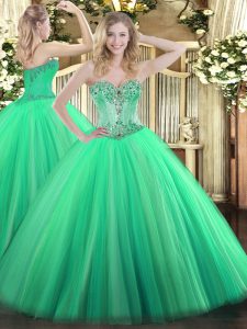 Turquoise Lace Up Sweetheart Beading Vestidos de Quinceanera Tulle Sleeveless