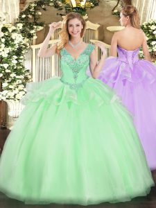 Beading Quinceanera Dresses Apple Green Lace Up Sleeveless Floor Length