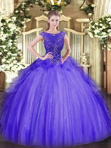Ball Gowns Sweet 16 Quinceanera Dress Lavender Scoop Tulle Sleeveless Floor Length Zipper