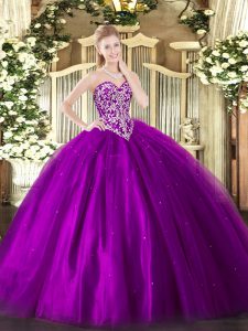 Perfect Floor Length Ball Gowns Sleeveless Eggplant Purple Sweet 16 Dresses Lace Up