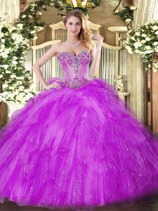 Classical Beading and Ruffles Quinceanera Dress Fuchsia Lace Up Sleeveless Floor Length