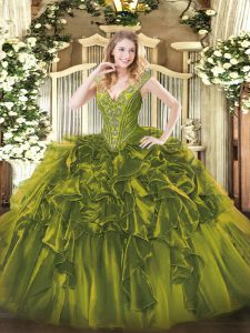 Floor Length Ball Gowns Sleeveless Olive Green Sweet 16 Quinceanera Dress Lace Up