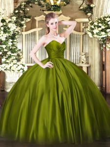 Olive Green Vestidos de Quinceanera Military Ball and Sweet 16 and Quinceanera with Ruching Sweetheart Sleeveless Zipper