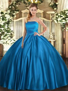 Spectacular Ruching Sweet 16 Dress Blue Lace Up Sleeveless Floor Length