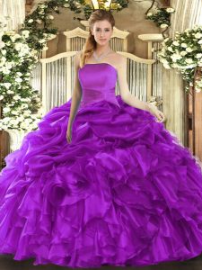 Flirting Ruffles and Pick Ups Quince Ball Gowns Purple Lace Up Sleeveless Floor Length