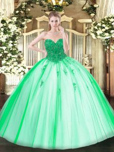 Lovely Turquoise Sleeveless Beading Floor Length Sweet 16 Quinceanera Dress
