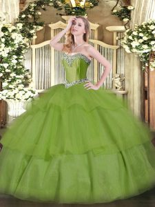 Super Tulle Sleeveless Floor Length Quinceanera Gown and Beading and Ruffled Layers