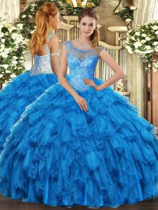 High Quality Floor Length Ball Gowns Sleeveless Baby Blue Quinceanera Gown Lace Up