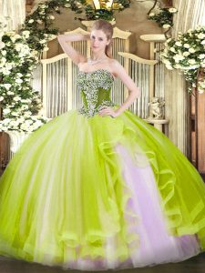 Yellow Green Sweet 16 Dresses Military Ball and Sweet 16 and Quinceanera with Beading and Ruffles Strapless Sleeveless Lace Up
