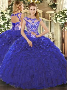 Classical Royal Blue Cap Sleeves Beading and Ruffles Floor Length Quinceanera Gowns