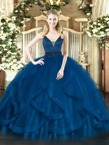 Floor Length Royal Blue Quinceanera Dresses Straps Sleeveless Zipper