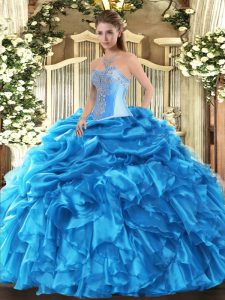 Sexy Baby Blue Lace Up Sweetheart Beading and Ruffles and Pick Ups Quinceanera Dresses Organza Sleeveless