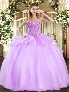 Embroidery 15 Quinceanera Dress Lilac Lace Up Sleeveless Floor Length