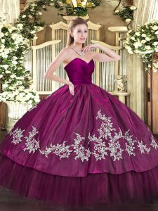 Perfect Floor Length Zipper Quinceanera Gowns Fuchsia for Military Ball and Sweet 16 and Quinceanera with Embroidery