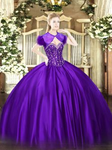 Eye-catching Floor Length Ball Gowns Sleeveless Purple 15th Birthday Dress Lace Up