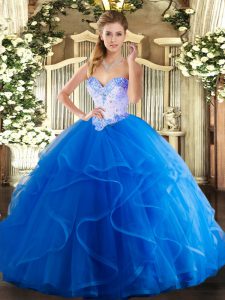 Flirting Ball Gowns 15 Quinceanera Dress Blue Sweetheart Tulle Sleeveless Floor Length Lace Up